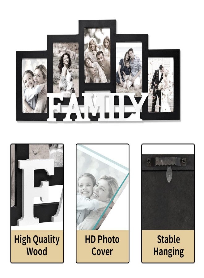 JUMBO HUMBLE Wood Wall Hanging Family Picture Photo Frame Collage, 4 x 6 Photo Frames for Family Pictures Wall Decor, 5 Openings Black - Image 3